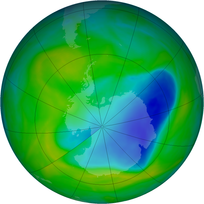Antarctic ozone map for 01 December 2007